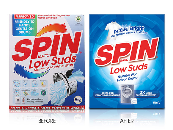 SPIN low suds packaging