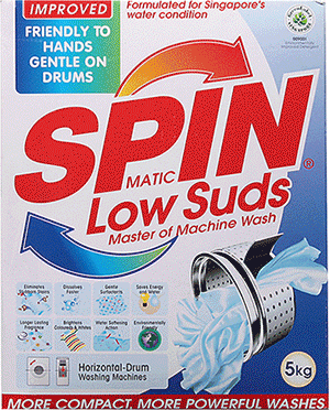 SPIN low suds packaging